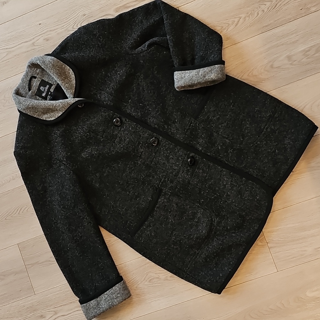 Niccolini Wool Blend Car Cocoon Coat Contrasting Collar & Sleeves, Sz 16